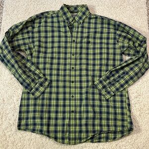CINCH L blue and green/yellow plaid long sleeve buttons down shirt